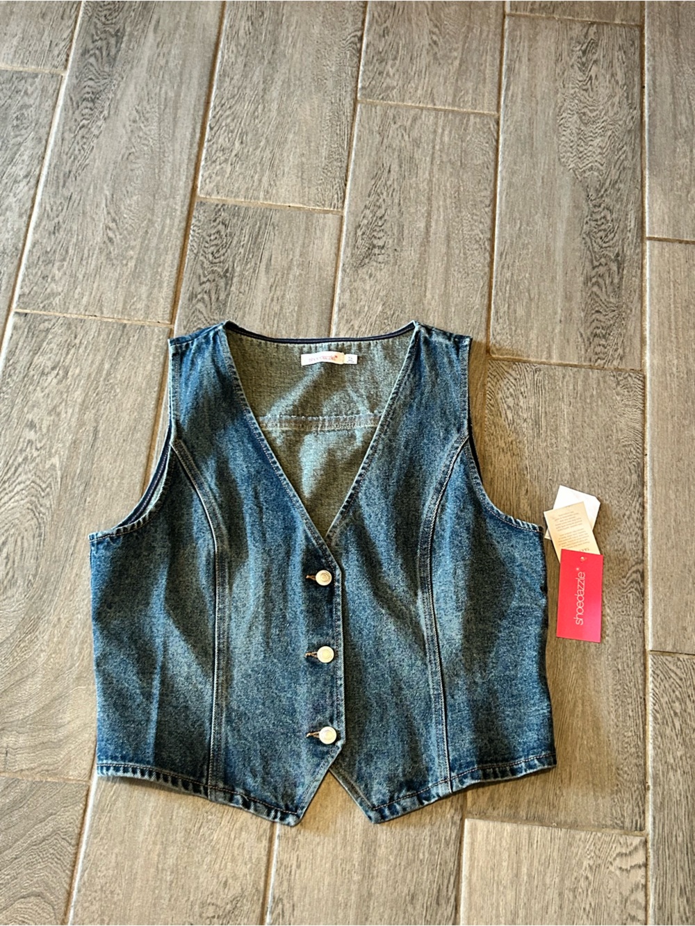 Shoe Dazzle Faded Blue Denim Vest - size XL